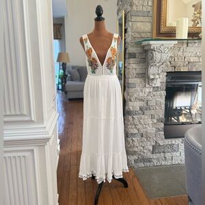 Lulu's White Maxi Dress with Floral Embroidery